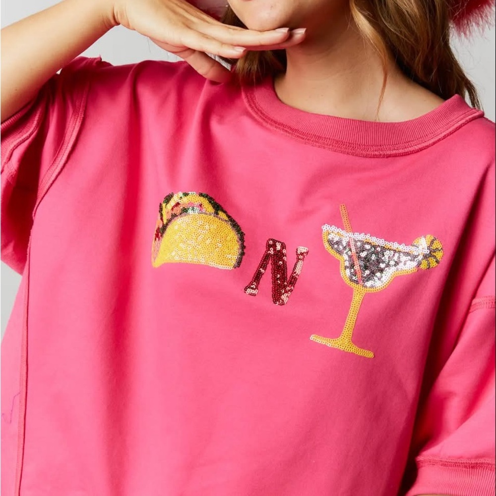 Taco and Margarita Sequin Appliqué Shirt